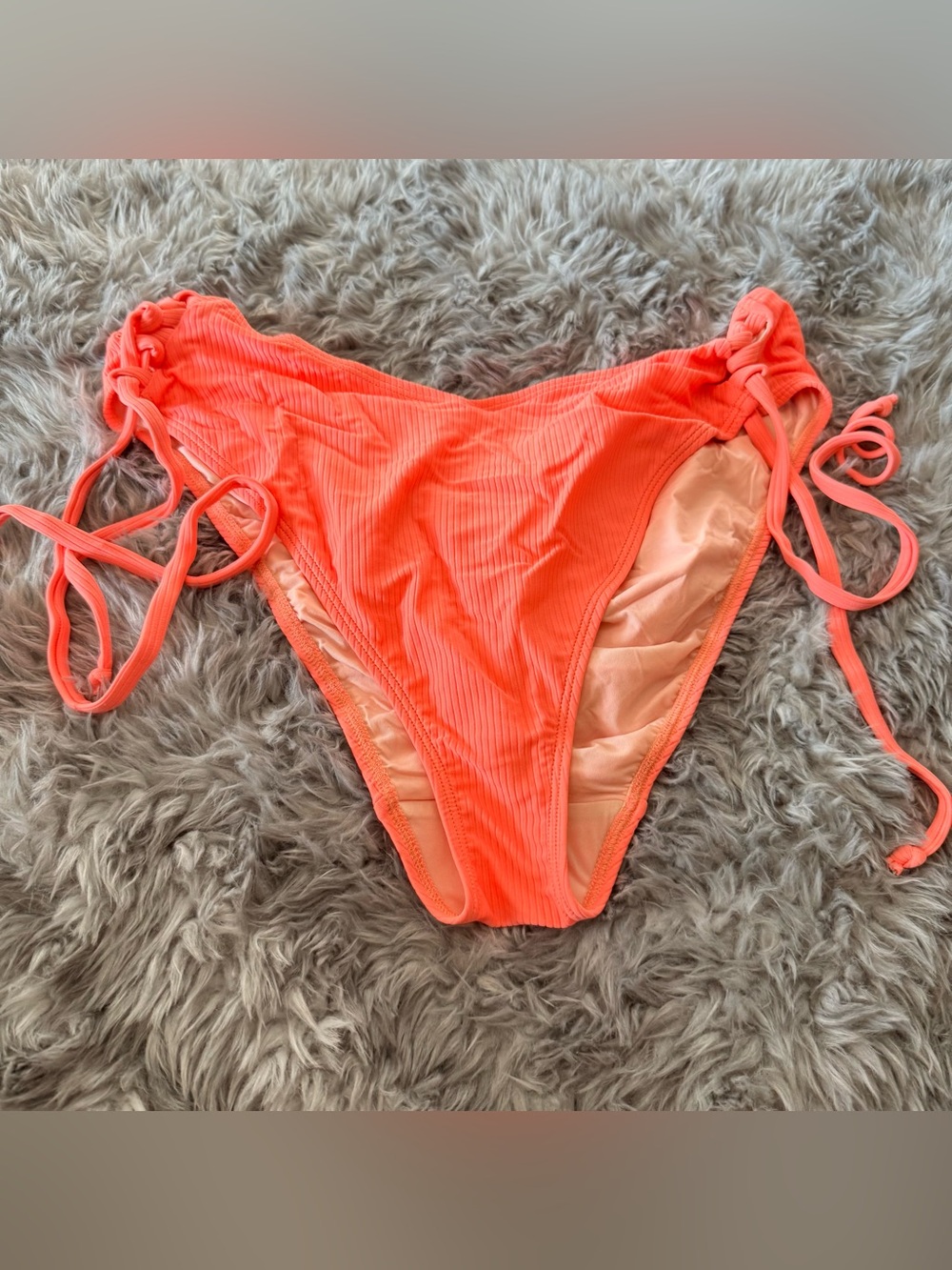 Curvy Beach neon coral rib side tie bottom 2x